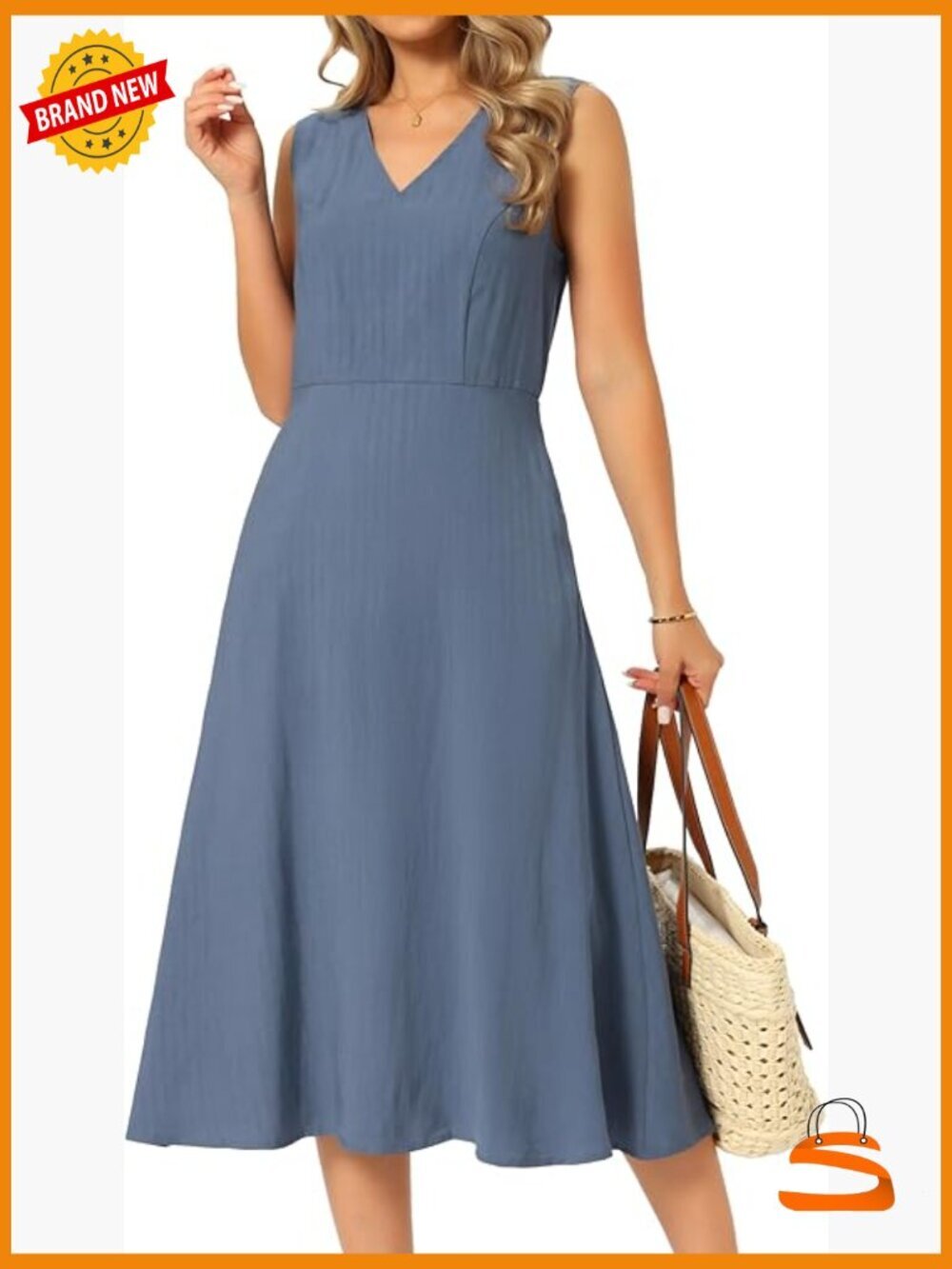 Sleeveless V-Neck Midi Sundress with Pockets Flowy A-Line Casual Summer Dress